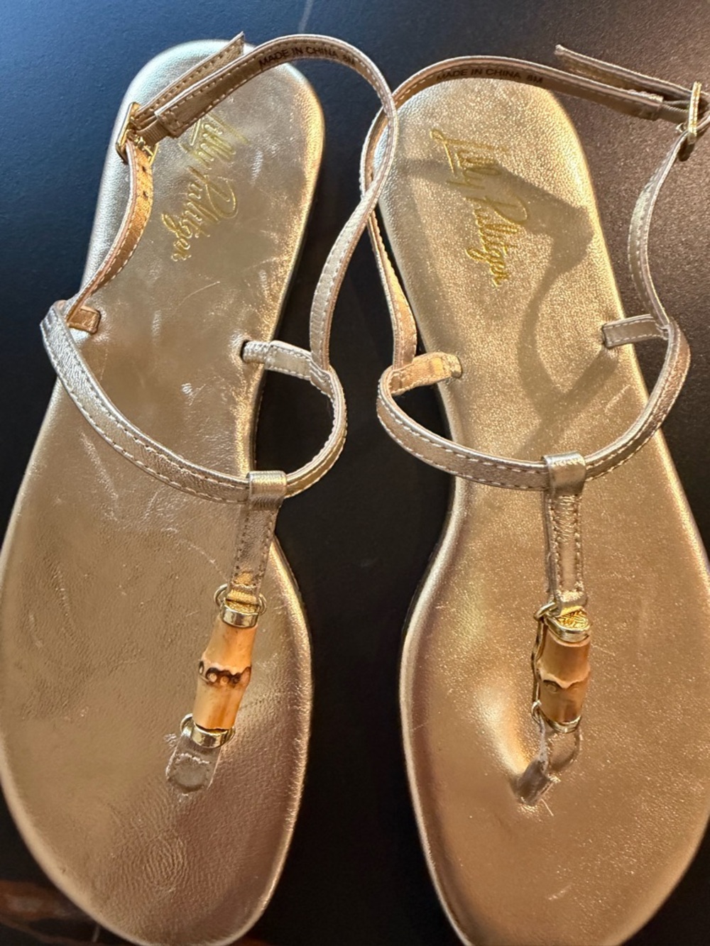Lilly Pulitzer Gold T-Strap Sandals - Picture 9 of 11
